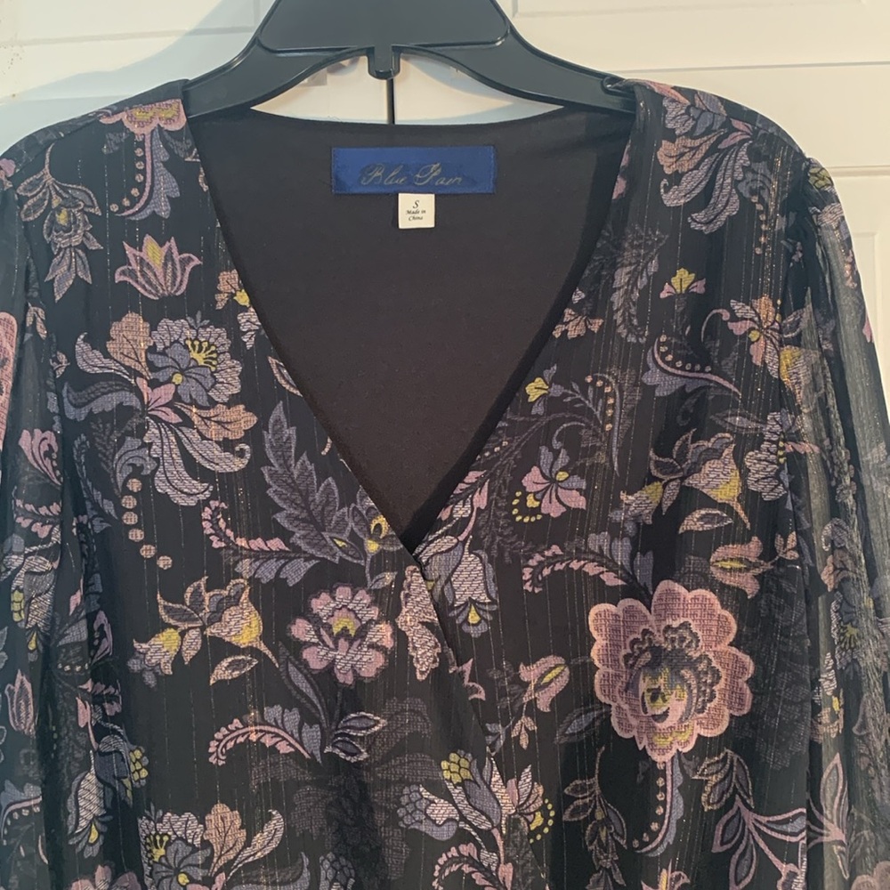 Blue Rain Bell Sleeve Wrap Crop Top EUC - Picture 2 of 10